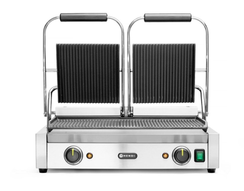 Kontaktní gril, double verze, HENDI, horní i spodní část vroubkovaná, 230V/3600W, 570x375x(H)216mm