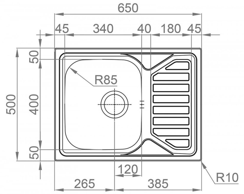 Sinks OKIO 650 V 0,6mm leštěný