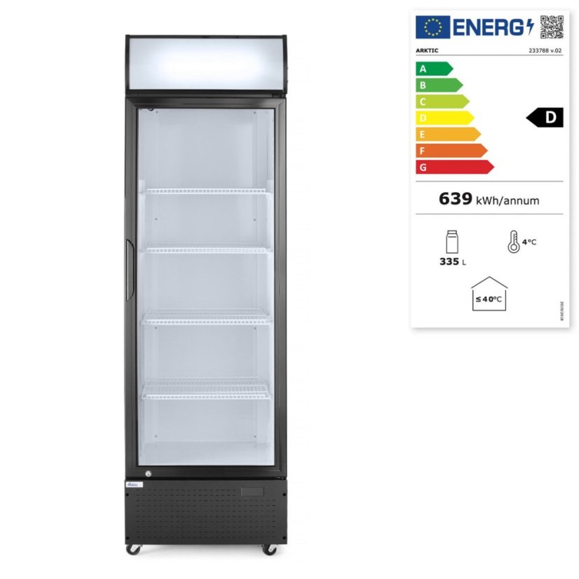 Jednodveřová chladnička s podsvíceným panelem na zadním panelu, Arktic, 254L, Černá, 230V/250W, 578x605x(H)1980mm