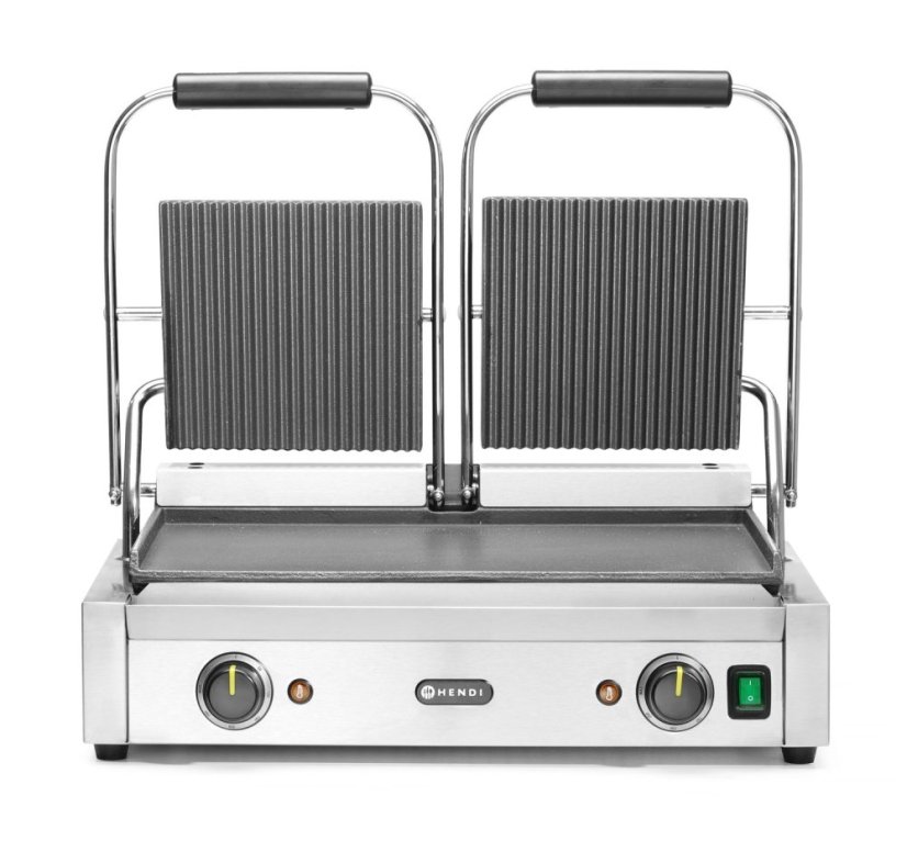 Kontaktní gril - double verze, HENDI, vroubkovaná horní, hladká spodní část, 230V/3600W, 570x375x(H)216mm