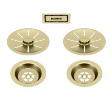Odtoková sada InFino s přepadem C-overflow, saténově zlatá Gold Edition pro dva dřezy