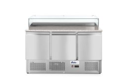 Třídveřový chladicí stůl se skleněným nástavcem a žulovou deskou, Arktic, 254L, 230V/310W, 700x1365x(H)1120mm