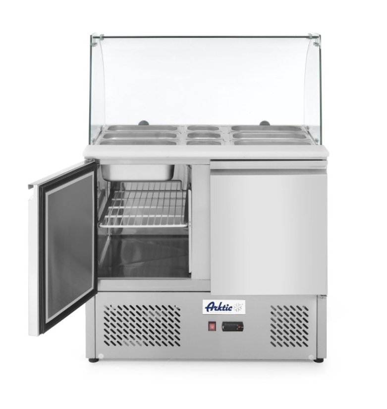 Dvoudveřový chlazený salátový stůl se skleněným nástavcem, Arktic, 169L, 230V/310W, 700x900x(H)1300mm