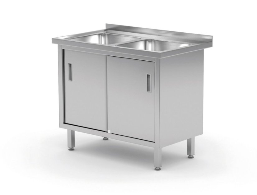 Stůl se 2 dřezy, skříň – svařovaná, s posuvnými dveřmi, HENDI, Profi Line, 1000x600x(H)850mm Stůl se 2 dřezy, skříň – svařovaná, s posuvnými dveřmi, HENDI, Profi Line, 1000x600x(H)850mm