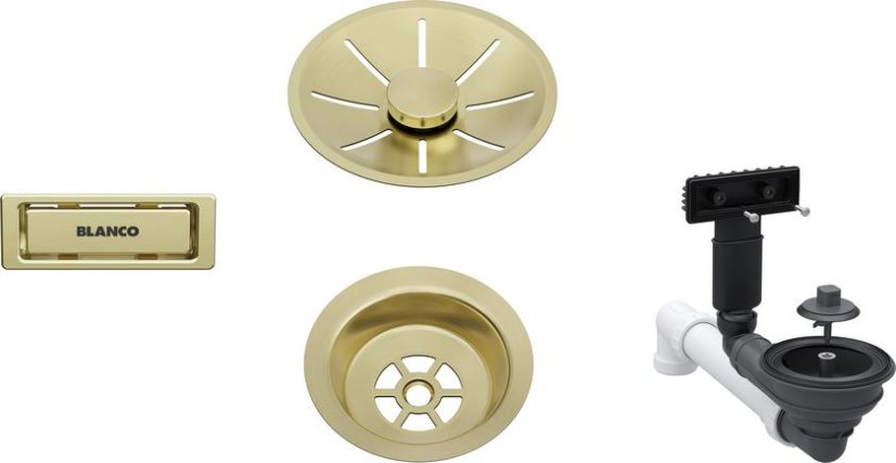 Odtoková sada 3 1" InFino pro jednu vaničku, přepad C-overflow, satin gold Odtoková sada 3 1" InFino pro jednu vaničku, přepad C-overflow, satin gold