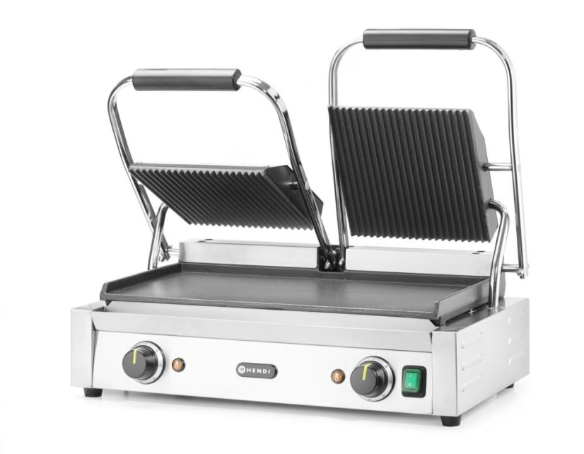 Kontaktní gril - double verze, HENDI, vroubkovaná horní, hladká spodní část, 230V/3600W, 570x375x(H)216mm