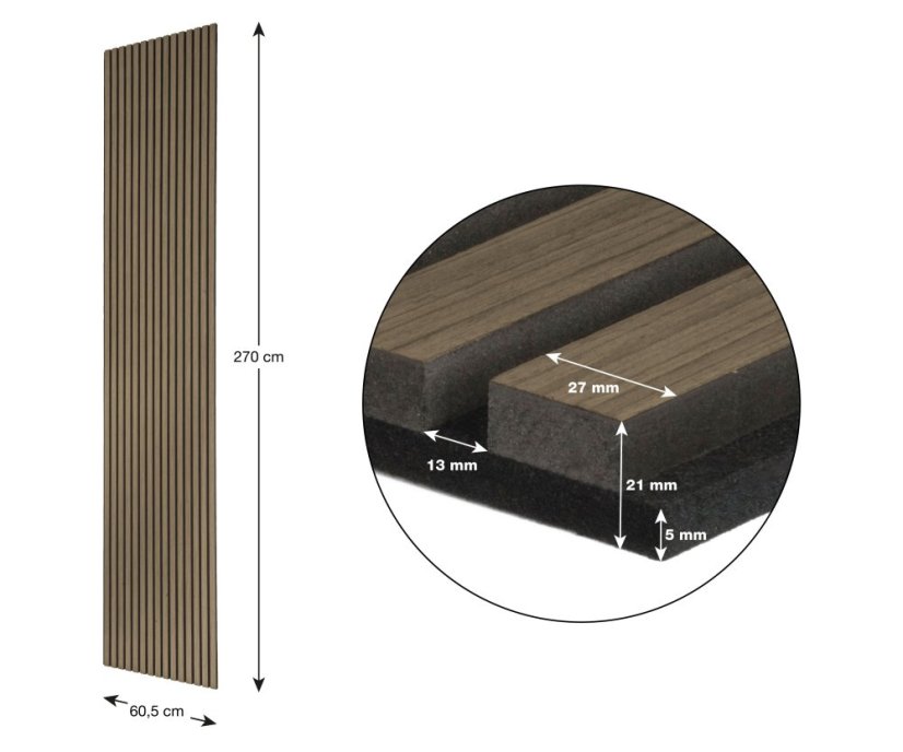 Akustický panel G21 270x60,5x2,1 cm, kouřový dub
