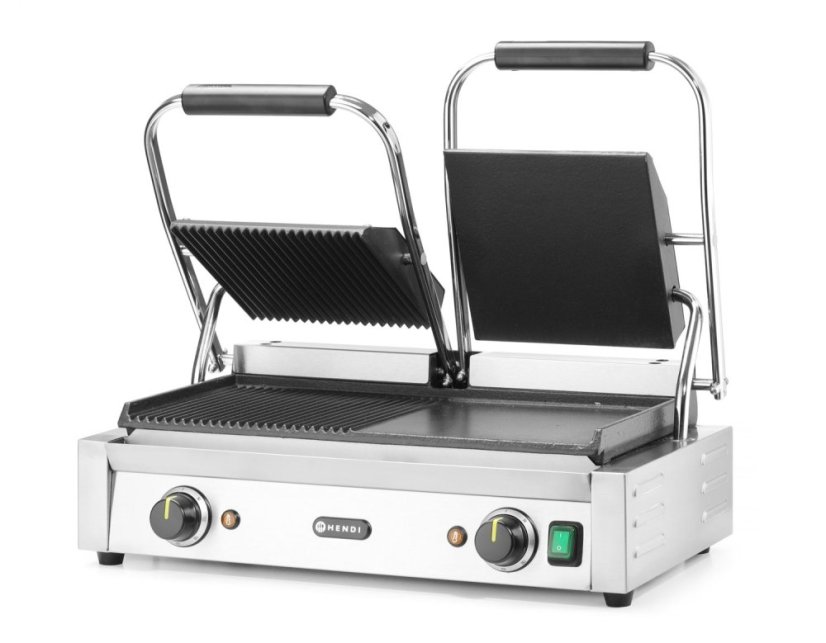 Kontaktní gril - double verze, HENDI, půlka hladká, půlka vroubkovaná, 230V/3600W, 570x375x(H)216mm