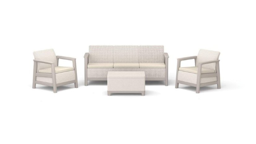 Zahradní nábytek Keter Scandi set třísedadlová pohovka + 2 křesla + úložný stůl béžovo šedý