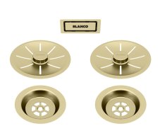 Odtoková sada InFino s přepadem C-overflow, saténově zlatá Gold Edition pro dva dřezy