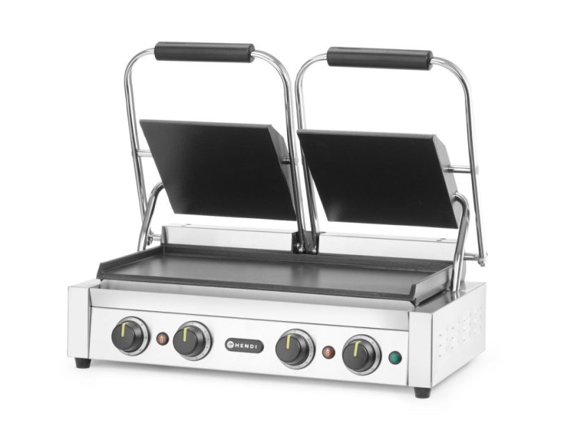 Kontaktní gril, dvojitý gril s časovačem, HENDI, Stříbrná, 220-240V/3600W, 570x375x(H)216mm, Obdélníkové