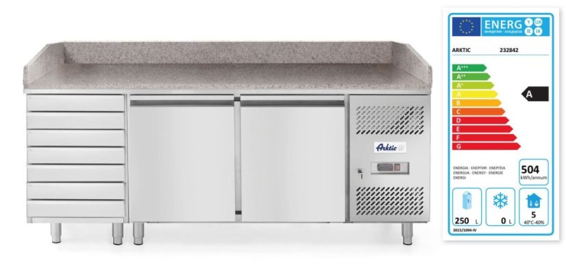 Chladicí pult na pizzu se dvěma dveřmi, Arktic, 250L, 230V/250W, 800x2010x(H)840mm