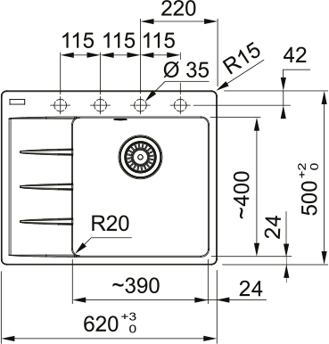 Franke CNG 611-62 TL/2 Bílá-led
