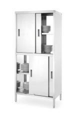 Průchozí skříňka s přepážkou a posuvnými dveřmi – přišroubovaná, HENDI, Kitchen Line, 800x500x(H)1800mm