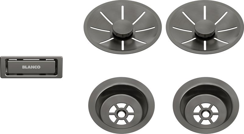 Odtoková sada InFino s přepadem C-overflow, satin dark steel pro dva dřezy Odtoková sada InFino s přepadem C-overflow, satin dark steel pro dva dřezy