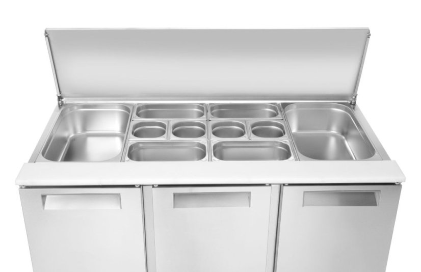 Třídveřový chlazený salátový stůl s odklápěcím víkem, Arktic, 219L, 230V/155W, 700x1365x(H)860mm