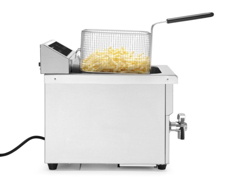 Fritéza indukční s výpustí, obj. 8 l, HENDI, 8L, Světle šedá, 230V/3500W, 288x619x(H)408mm