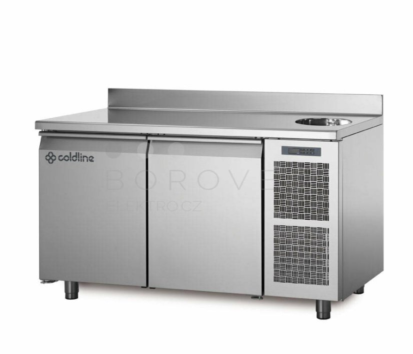 Coldline mrazící stůl TA13/1BS s deskou, dřezem a zadním lemem Coldline mrazící stůl TA13/1BS s deskou, dřezem a zadním lemem