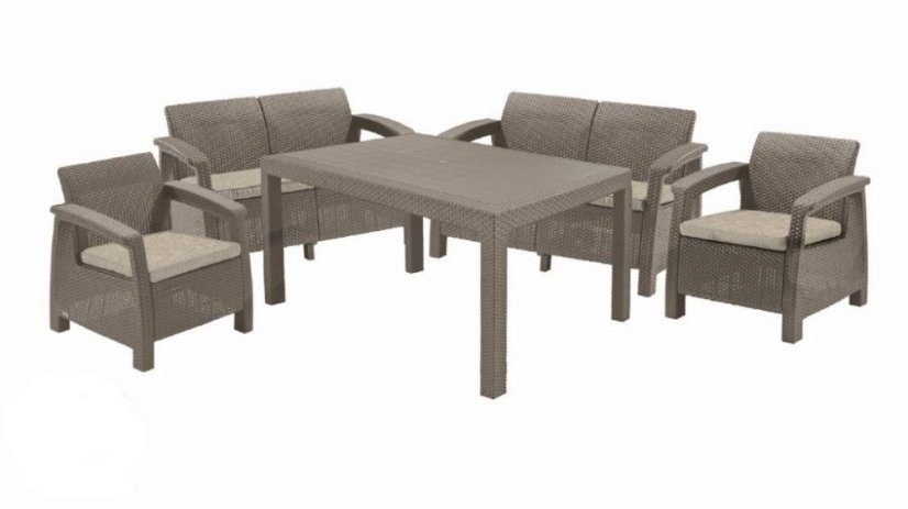 Zahradní nábytek Keter Corfu Fiesta set dvě dvousedačky + dvě křesla + stůl cappuccino