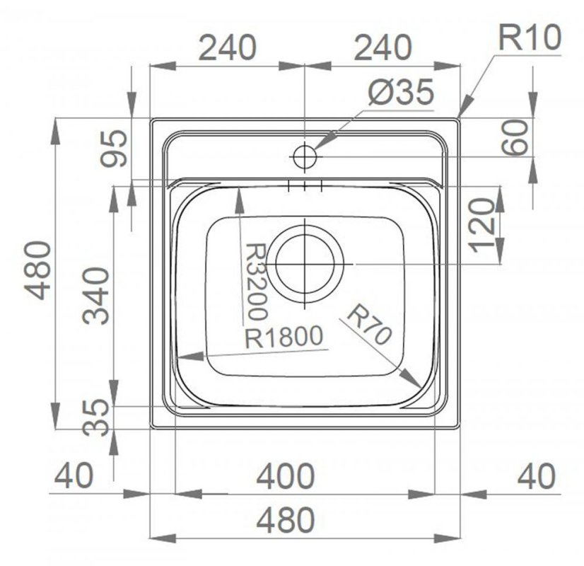 Sinks MANAUS 480 V 0,7mm leštěný