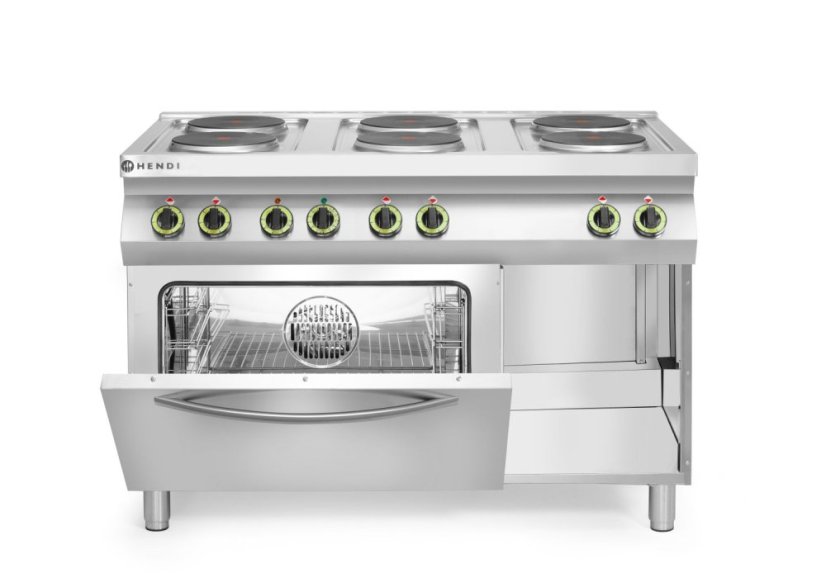 Elektrický vařič Kitchen Line – 6 plotýnek s konvektomatem GN 1/1, HENDI, Kitchen Line, 400V/18600W, 1200x700x(H)900mm