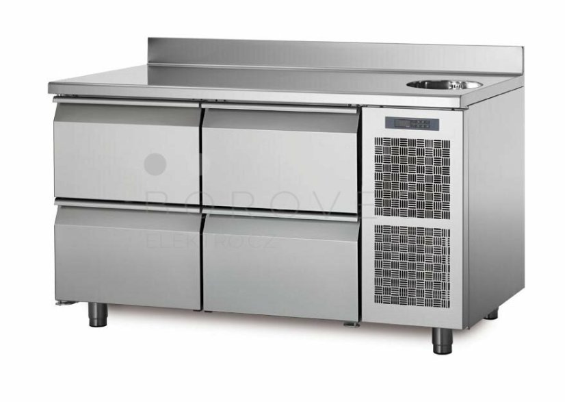 Coldline chladící stůl TA13/4MS s deskou, dřezem a zadním lemem Coldline chladící stůl TA13/4MS s deskou, dřezem a zadním lemem