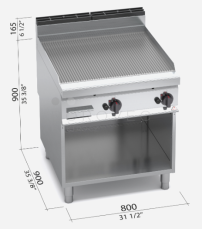 Grilovací rýhovaná plotna Bertos G9FR8M-2 (rýhovaná)