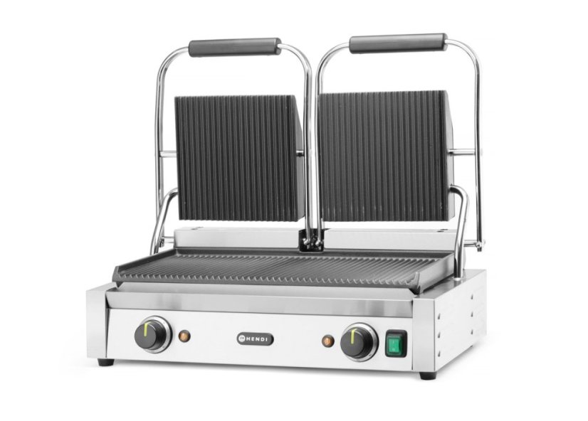 Kontaktní gril, double verze, HENDI, horní i spodní část vroubkovaná, 230V/3600W, 570x375x(H)216mm
