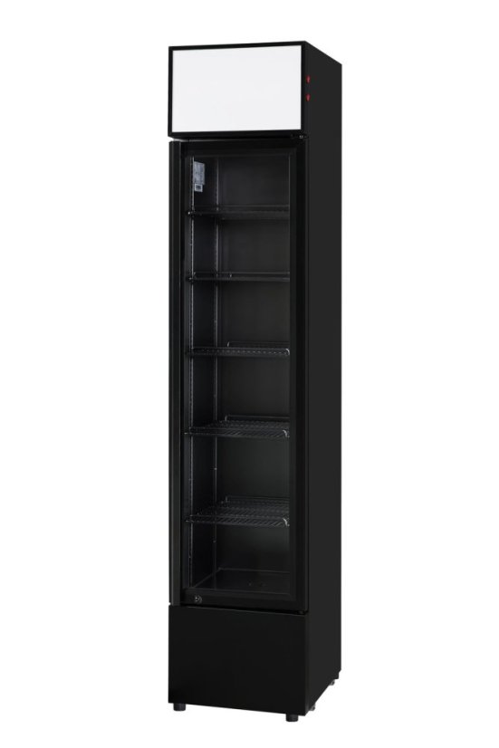 SLIM chladicí vitrína, Arktic, Přístřešek s LED osvětlením, 133L, Černá, 230V/200W, 390x475x(H)1880mm SLIM chladicí vitrína, Arktic, Přístřešek s LED osvětlením, 133L, Černá, 230V/200W, 390x475x(H)1880mm