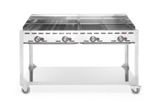 Plynový gril Green Fire 4 hořáky, HENDI, Profi Line, na kolové základně, Světle šedá, 22kW, 1400x612x(H)825mm