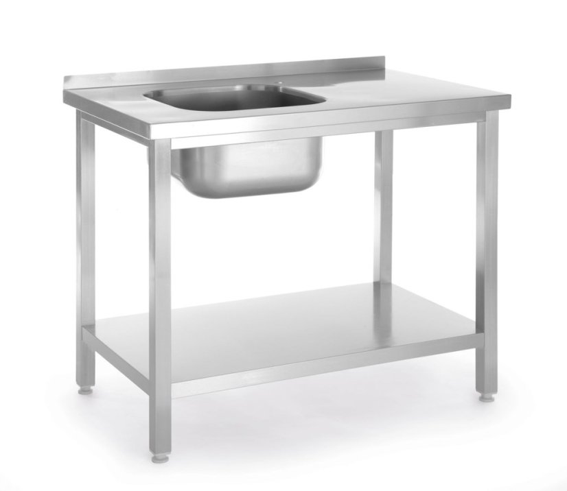 Dřezový stůl s policí, šroubovaný, HENDI, Kitchen Line, Nerez stůl z dřezem na levé straně, 800x600x(H)850mm Dřezový stůl s policí, šroubovaný, HENDI, Kitchen Line, Nerez stůl z dřezem na levé straně, 800x600x(H)850mm