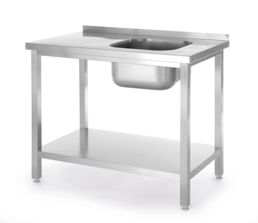 Dřezový stůl s policí, přišroubovaný, HENDI, Kitchen Line, Nerez stůl s dřrezem na pravé straně, 800x600x(H)850mm Dřezový stůl s policí, přišroubovaný, HENDI, Kitchen Line, Nerez stůl s dřrezem na pravé straně, 800x600x(H)850mm