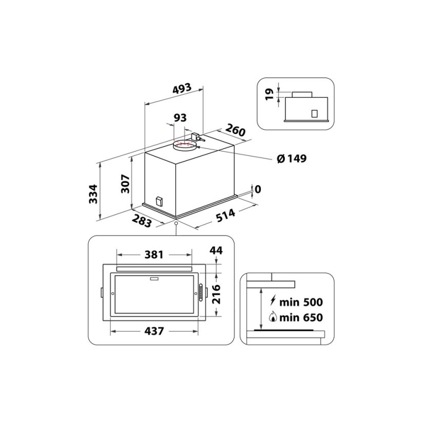 Vestavná digestoř Whirlpool WCT364FLBX