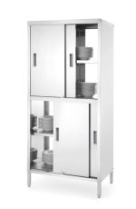 Průchozí skříňka s přepážkou a posuvnými dveřmi – přišroubovaná, HENDI, Kitchen Line, 1000x600x(H)1800mm
