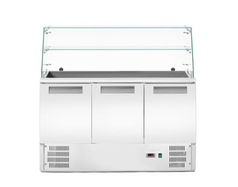Třídveřový chlazený salátový stůl se skleněným nástavcem, Arktic, 219L, 230V/155W, 695x1365x(H)1270mm